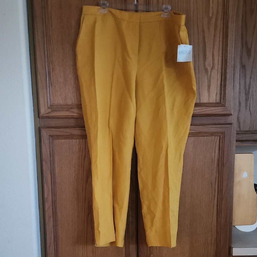 NWT Kasper 16 Golden Yellow Linen Pants Airy Perfect For The Fall
